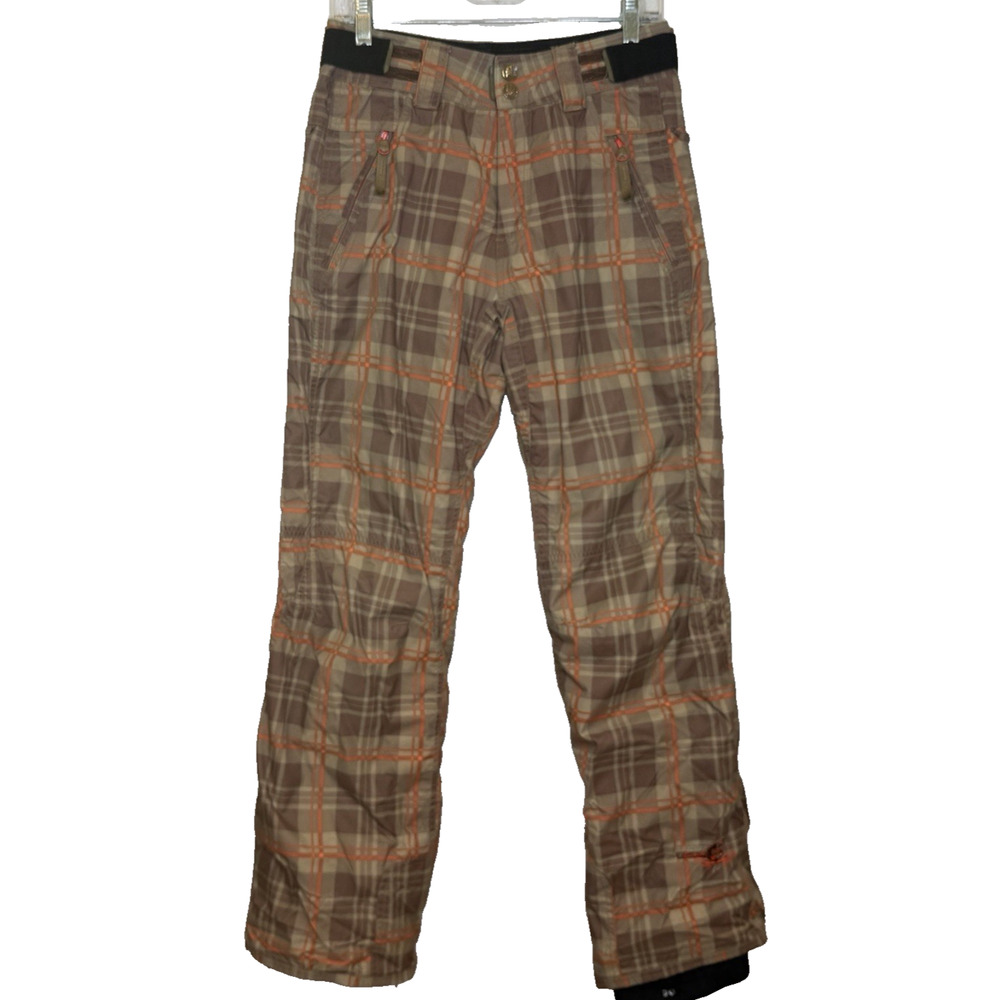 Protest Geotch 4.0 Ski Pants Womens Size Small Brown Orange Plaid‎ Relaxed Fit